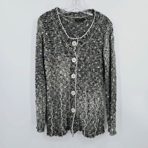 BCBGMaxAxria Cardigan Sweater L Long Sleeve Button Front Marled Multicolor Knit - Picture 1 of 12